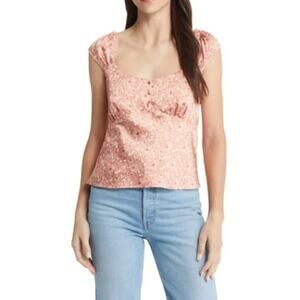 Treasure & Bond Floral Scoop Neck Cap Sleeve Satin Top NWT Size XL